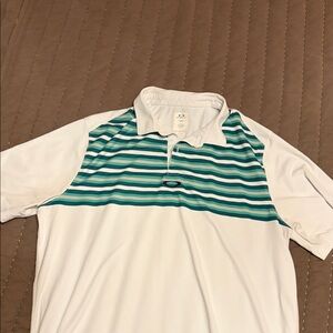 Oakley White and Teal Striped Polo Shirt